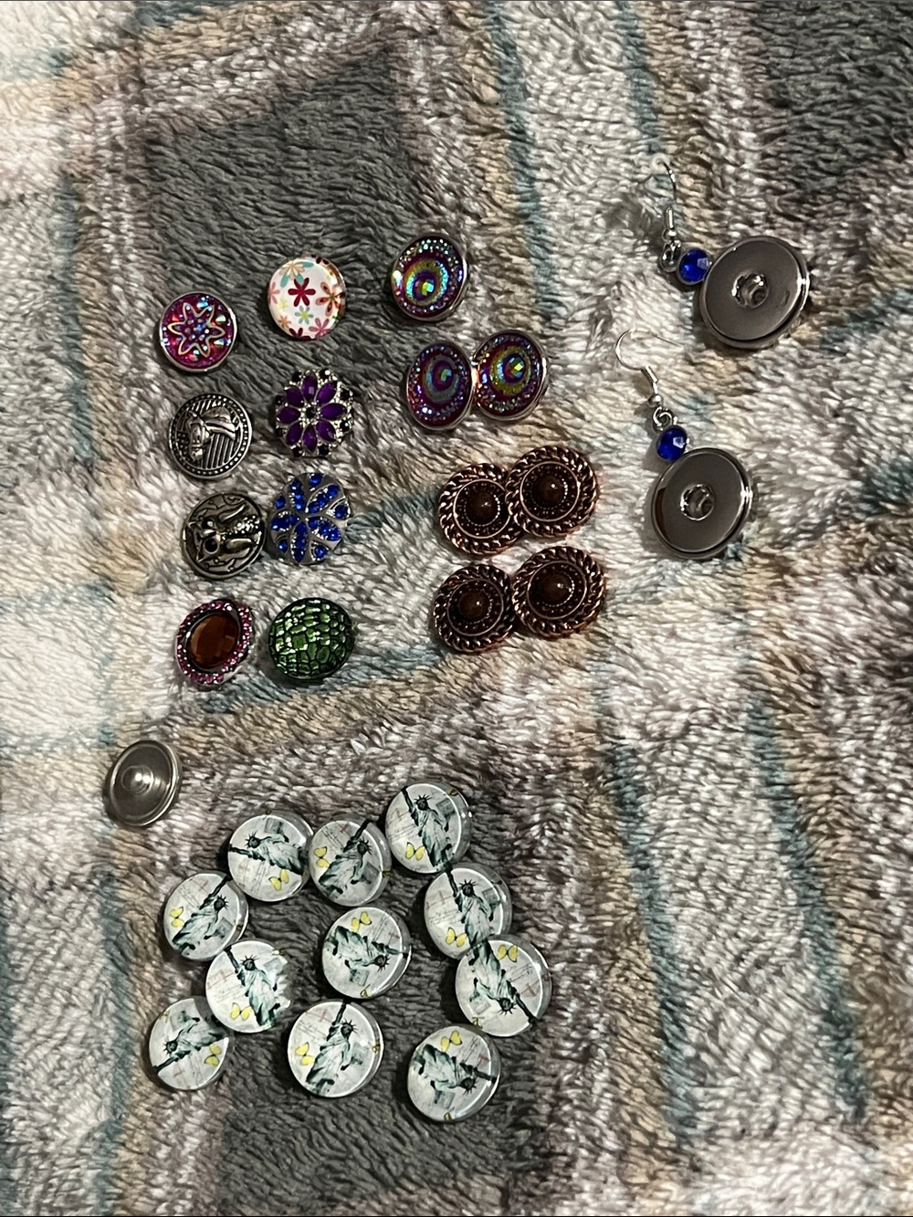 Assorted Colorful Snap Buttons and pair of Earring  - unmarked
